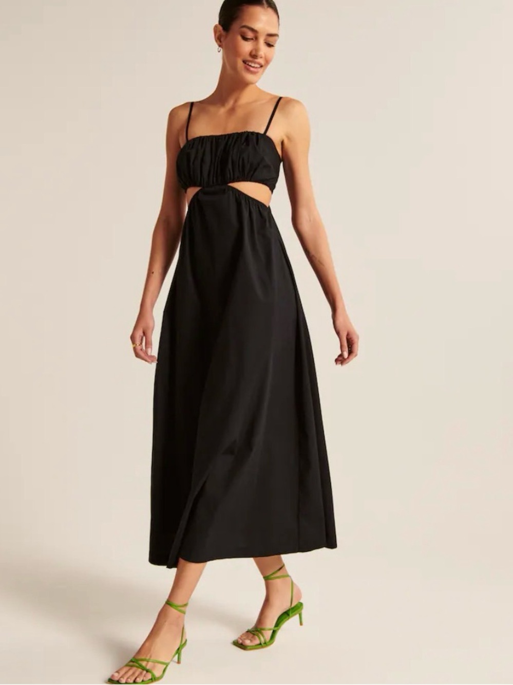 Abercrombie & Fitch Bubble Top Maxi Dress - Black Cutout Spaghetti-Strap